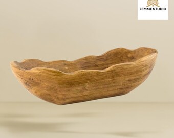 Hand Carved Paulownia Wood Dough Bowl: Farmhouse Centerpiece