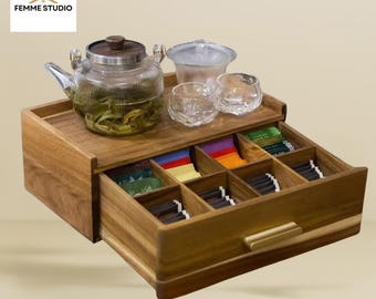 Massivholz-Teebeutel-Organizer: Schubladen-Tee-Aufbewahrungsbox
