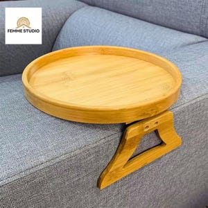 Wooden Sofa Armrest Tray, Clip-On Couch Table for Coffee, Snacks & Remote Control