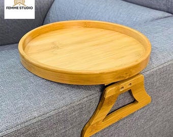 Wooden Sofa Armrest Tray, Clip-On Couch Table for Coffee, Snacks & Remote Control