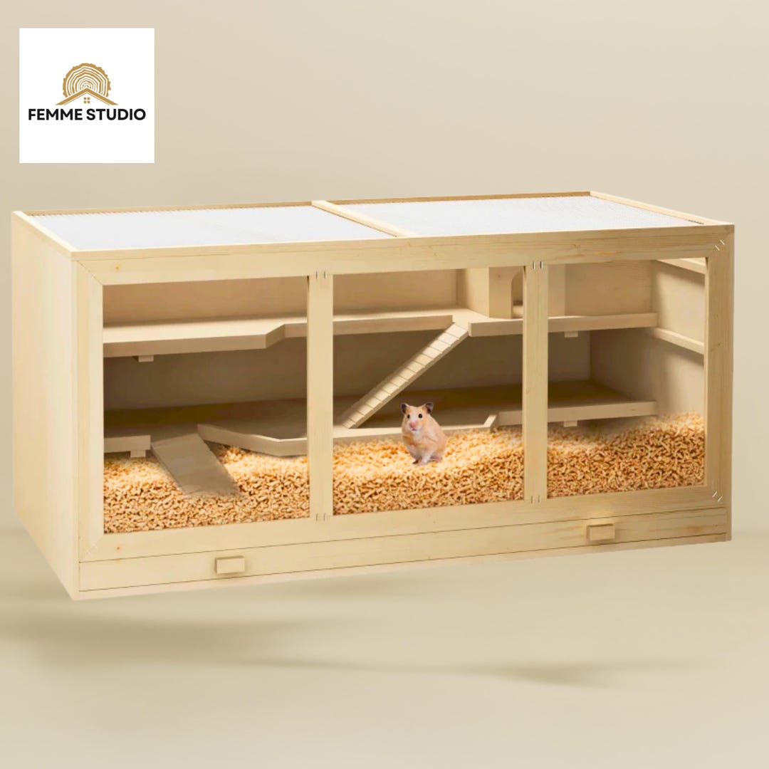 Extra Large 3-layer Wooden Hamster Habitat – Gerbil Cage With PVC ... - Veranda Hamster Cages