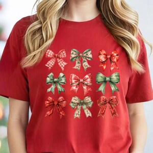 Comfort Colors® Christmas Bows Shirt, Santa Claus Bow Shirt, Red Bow Christmas Shirt, Christmas Fashion Top, Gift For Christmas