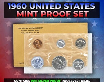 1960 United States Mint Silver Proof Set In Original Government Packaging, 5 Coins - Manila Envelope