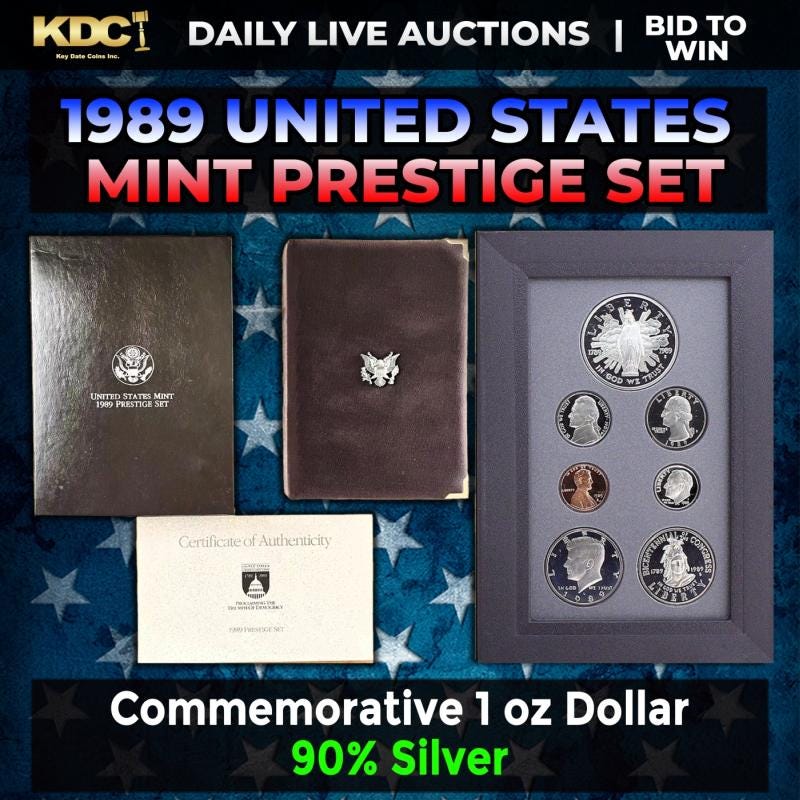 1989 United States Mint Prestige Proof Set 7 Coins W/ Box & COA 1oz Silver Congressional Commemorative