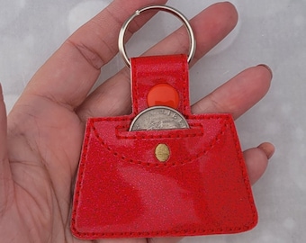 Retro Handbag Shaped Embroidered Snap Tab Quarter Holder: Stylish Keychain for Shopping Carts