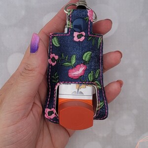 Floral Denim Machine Embroidered Marine Vinyl Faux Leather Inhaler Cover