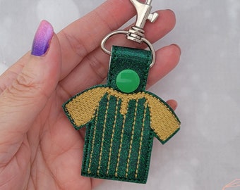 Sporty Snap Tab Keychain - Baseball Jersey Design in Marine Vinyl Faux Leather