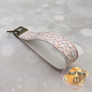 Trendy Geo Pattern Wrist Lanyard Fob - Machine Embroidered Marine Vinyl Faux Leather