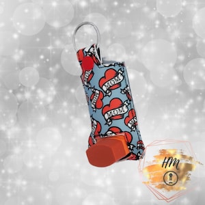 Mom Heart Tattoo marine vinyl asthma inhaler holder keychain
