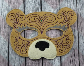Majestic tribal bear mask with filigree embroidery Halloween felt mask for kids