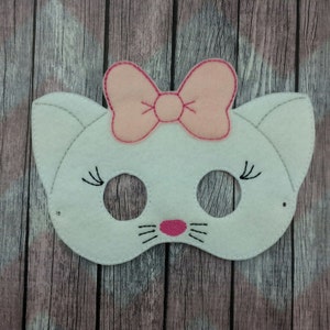 White Kitten with Bow Felt Marie Cat Mask for Kids - Whimsical, Delightful Addition to any Costume Collection