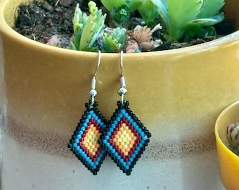 Delica Brick Stich Beaded Earrings Multicolored