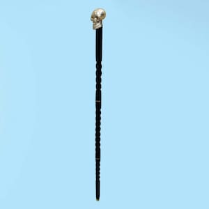 Antique Chrome Brass Skull Head Handle Black Wooden Walking Stick Handmade Gift Stick For Men & Women For Halloween