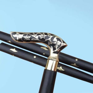Solid Aluminum flower design  Handle Walking Stick Nautical Walking Cane black Stick - Vintage Handmade Wooden Walking Stick For Unisex