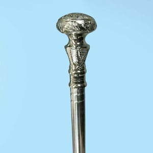 Stainless Steel Walking Hiking Stick Cane Silver Noble Luxury vintage Handmade gift for Halloween