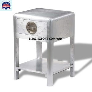 Mesa auxiliar de aviador con 1 cajón y 1 estante inferior, estilo aviador de aeronave vintage, mesa auxiliar de aviador, mesa de centro industrial para decoración del hogar.