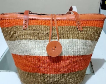 Hand woven Tote bag with zipper//African handmade beach bag//Office bag// Beach bag//African tribal bag
