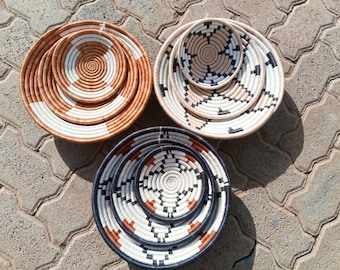 3 pcs Rwandan Wall decor Bowls Hand made wall Decorative Baskets African Wall decor Baskets