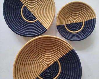3 pcs Rwandan Wall decor Bowls Hand made wall Decorative Baskets African Wall decor Baskets