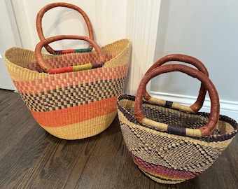 U-shopper basket Large Bolga Basket Storage basket Market basket Hand Crafted women Basket
