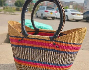 U-shopper basket Large Bolga Basket Storage basket Market basket Hand Crafted women Basket Assorted Colors