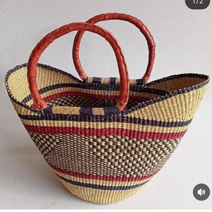 U-shopper basket Large Bolga Basket Storage basket Market basket Hand Crafted women Basket