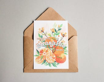 Watercolor Oranges & Flowers Greeting Card: Friendship Card 5x7"