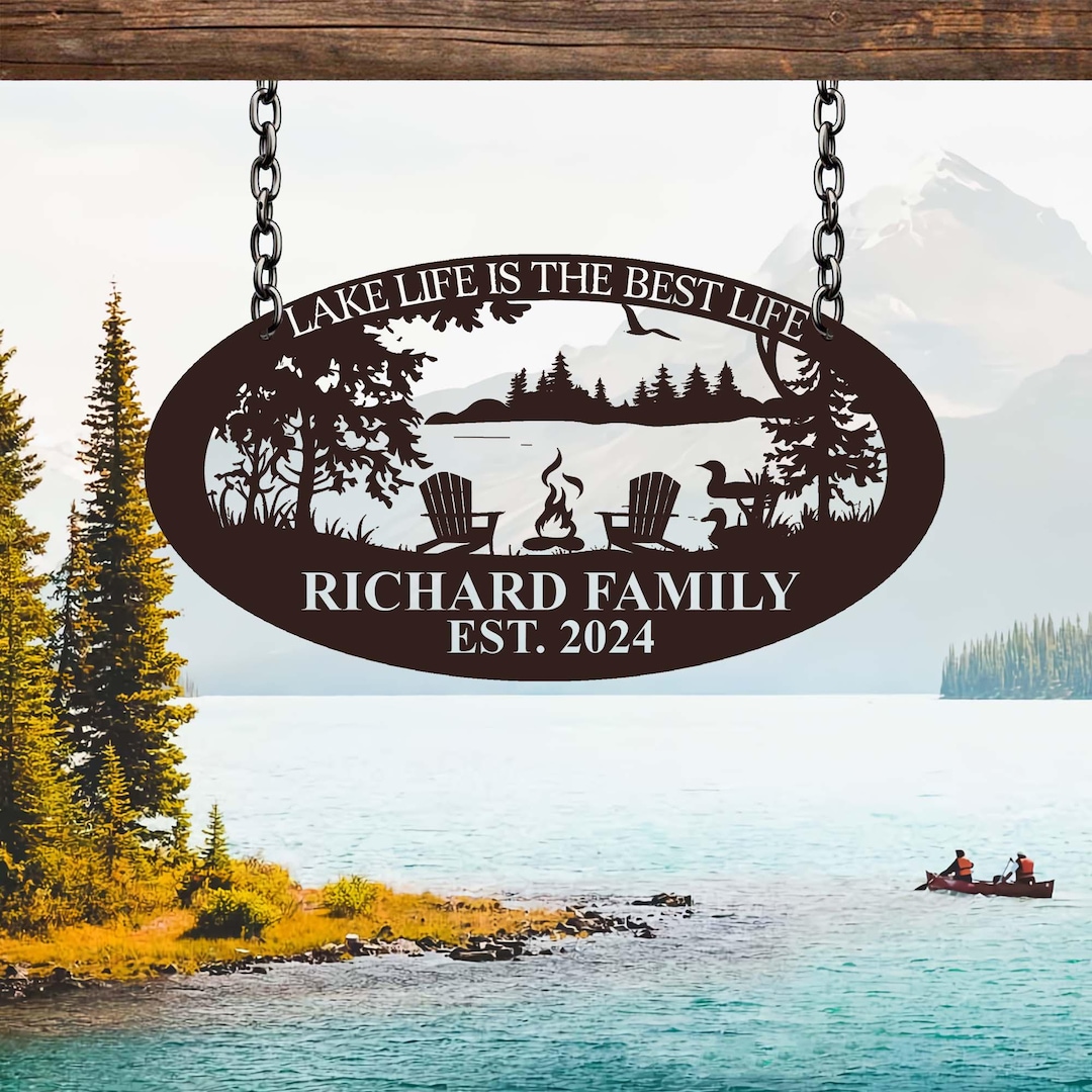 Personalized Lake House Metal Sign, Custom Family Name, Cabin Decor - Etsy