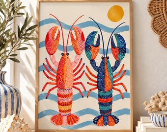 Lobster Wall Art Print Colorful Nautical Decor Coastal Cottage Poster Unframed