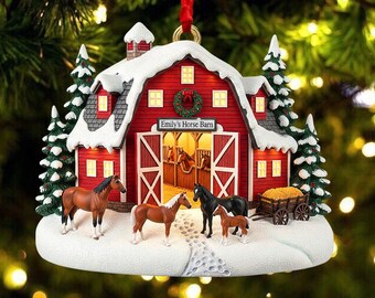 Personalized Horse Farm Christmas Ornament, Acrylic Horse Lover Keepsake
