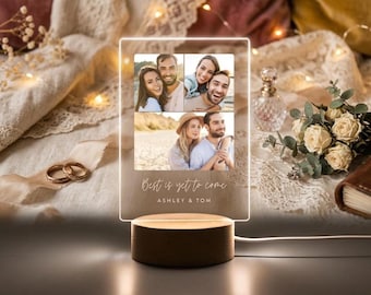 Personalized Photo Night Light, Custom Acrylic LED Lamp, RGB Color Changing, Wooden Base