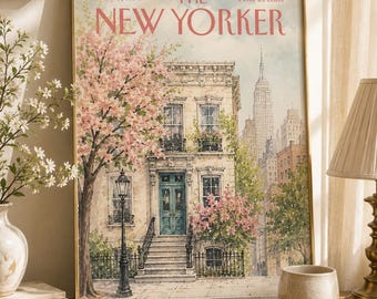 Vintage Floral Townhouse Poster Print, Charming Historic Row House Wall Art, Romantic Garden Architecture Illustration, Elegant Cottage