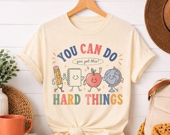 You Can Do Hard Things Teacher Shirt, Cute Retro Doodle Tee, Motivational Teacher Top, Test Day Shirt, You Got This School Shirt