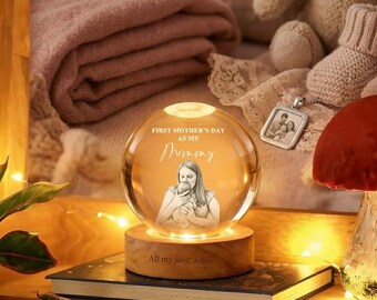 Custom Photo Crystal Ball Night Light, 3D Laser Engraved Keepsake, LED Wooden Base Decor