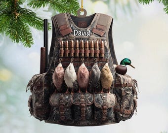 Personalized Duck Hunting Vest Christmas Ornament, Hunter Gift