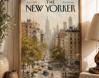 Vintage New York Wall Art Print, Painterly Cityscape Poster, Retro Travel Inspired Magazine Style Artwork, Urban Skyline Home Decor Gift