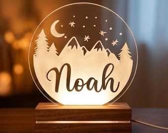 Personalized Photo Night Light, Custom Acrylic Wood Lamp, Engraved LED Sign, Kids Decor