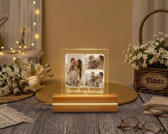 Personalized Photo Collage Night Light, Custom Acrylic Lamp, Family Keepsake Decor