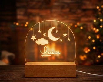 Personalized Moon Stars Cloud Night Light, Custom Name Baby Nursery Lamp