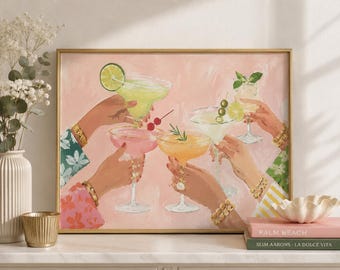 Décoration murale pour bar à cocktails, illustration rétro de martini, affiche chic pour soirée entre filles, style preppy, poster coloré pour bar de cuisine, sans cadre