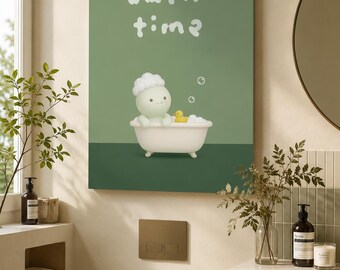 Funny Bathroom Wall Art Cute Minimalist Green Character Print Unframed Aesthetic Toilet Poster Quirky Home Decor Quirky Living Room Gift