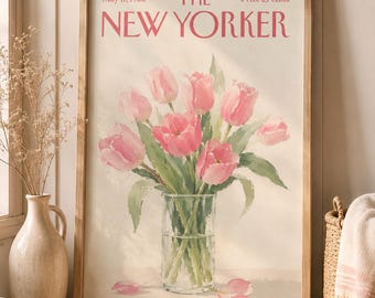 Vintage Tulip Flower Poster, Pink Botanical Wall Art, Minimalist Floral Print, Spring Garden Decor, Elegant Bloom Artwork for Living Room