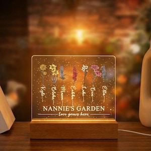 Personalized Photo Night Light | Custom Acrylic Light | Engraved Beech Wood Base | RGB USB Lamp | Round Oval Rectangle | Ships From US