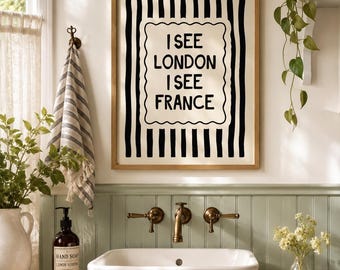 Funny Bathroom Wall Art, Black Striped Poster, Quirky Restroom Decor, Modern Toilet Room Print, Humorous Home Artwork, Trendy Guest Bath