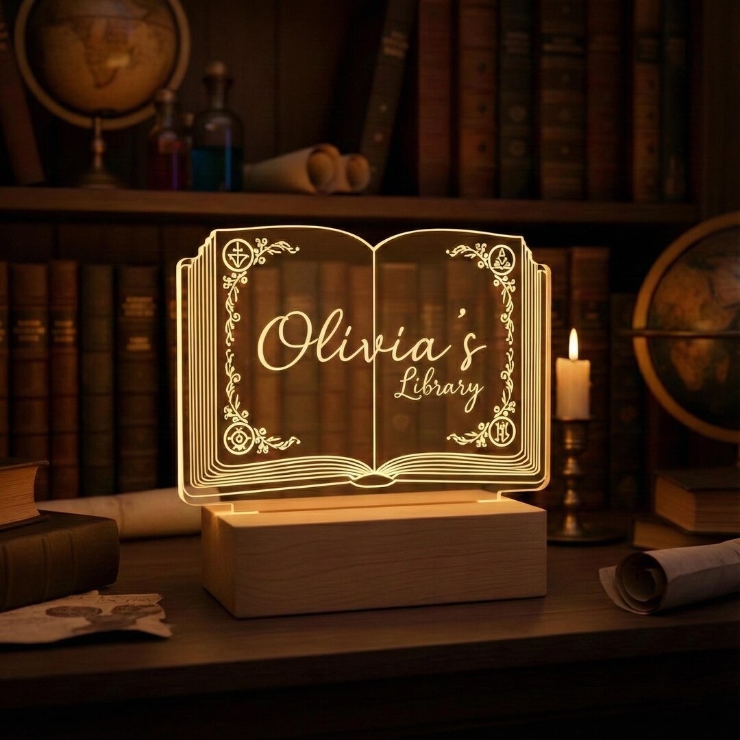 Personalized Library Sign Light, Book Lover Gift, Home Library Decor ...