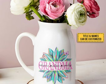 Custom Mommy's Flowers Blossom In Children's Hearts Vase, Personalized Family Vase,Mom Gift, Grandma Gift, Mother's Day Gift,Home Decor Vase