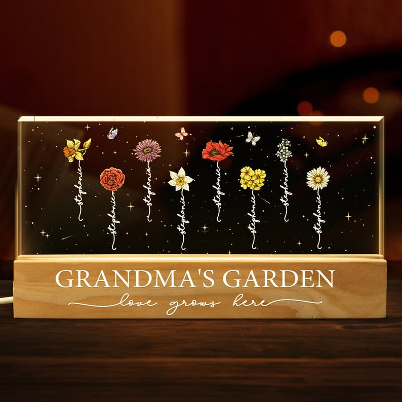 Custom Grandma Garden Birth Month Flower LED Light, Personalized Family Acrylic Light, Mom Gift, Grandma Gift, Mother's Day Gift, Love Light image 3