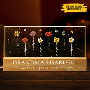 Custom Grandma Garden Birth Month Flower LED Light, Personalized Family Acrylic Light, Mom Gift, Grandma Gift, Mother's Day Gift, Love Light image 1