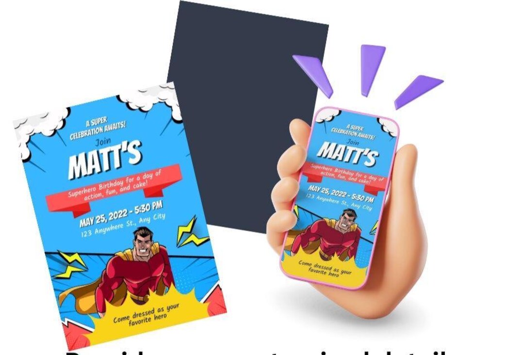 Superhero Saves the Day Birthday Invitation - Etsy