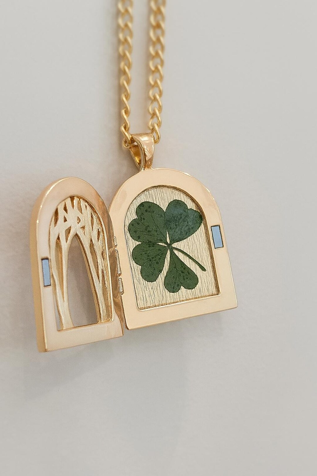 Gs Names Lockets Real Four Leaf Clover Locket Necklace: Forest Fairycore Good Luck Charm ...